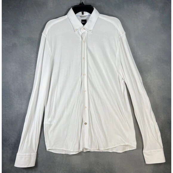 Hugo Boss Black Label Men White Solid Jersey Casual Button Down Shirt 17 XL $195 - Picture 2 of 13